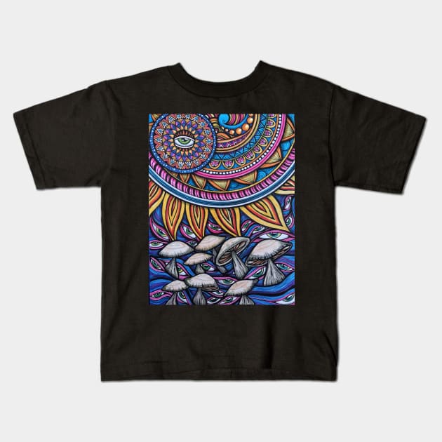 Trippy mushroom festival Kids T-Shirt by asiancoffeegirl